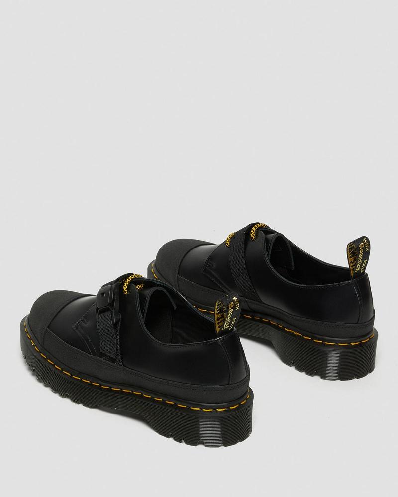 Black Women's Dr Martens 1461 Made In England Bex Tech Smooth Leather Oxfords Shoes | CA 352NWY